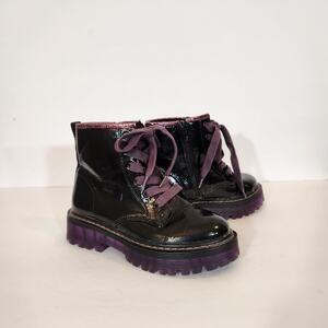 MADDEN GIRL Combat Boot Big Girl 5M Rozzie Black Purple Patent Leather Goth Rare